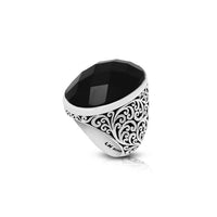 Oval Faceted Black Onyx LH Scroll Cocktail Ring