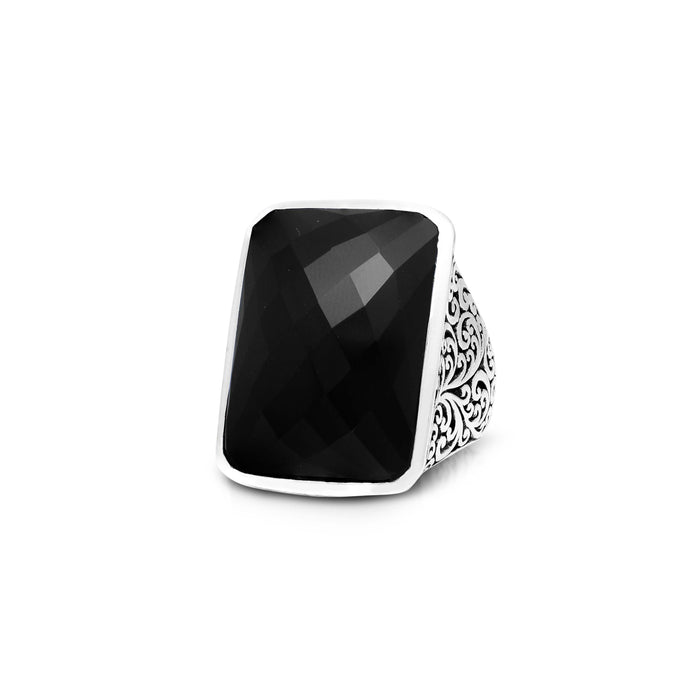 Rectangular Faceted Black Onyx LH Scroll Cocktail