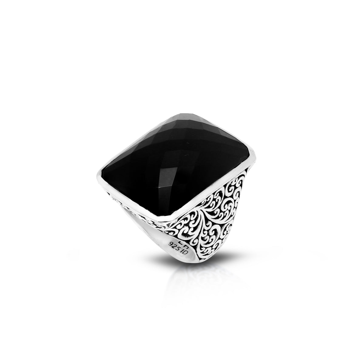 Rectangular Faceted Black Onyx LH Scroll Cocktail