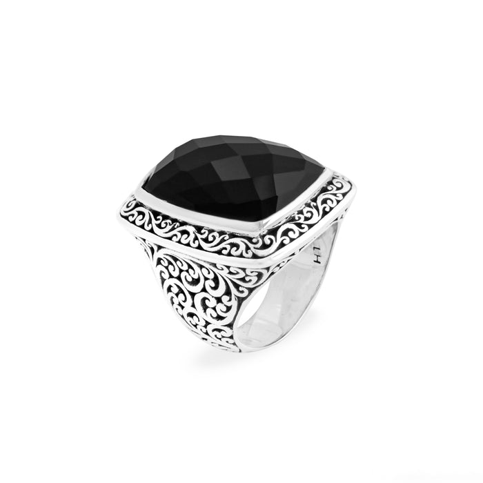 Rectangular Black Onyx with LH Scroll Border Ring