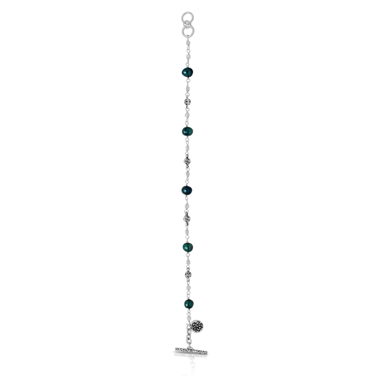 Blue Pearl & LH Scroll Beads with Delicate Single Strand  Bracelets
