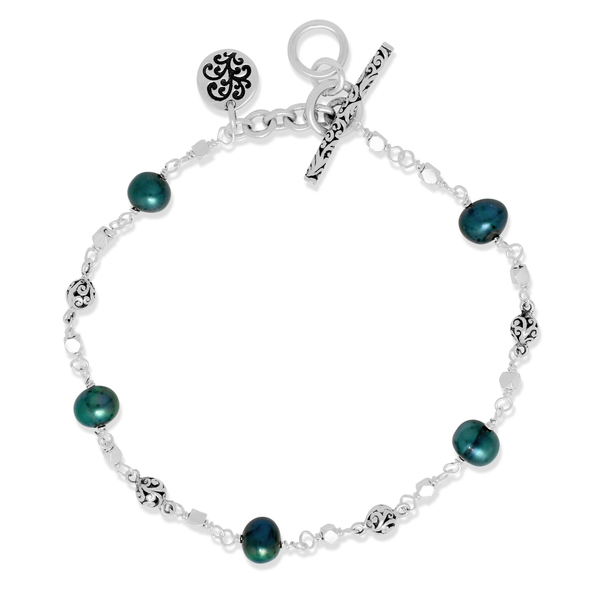 Blue Pearl & LH Scroll Beads with Delicate Single Strand  Bracelets