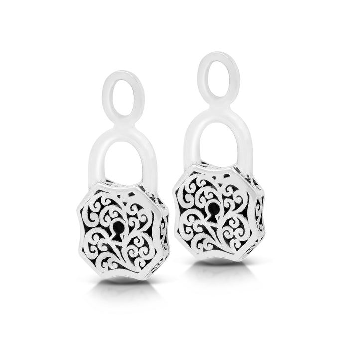 Classic Signature Scroll Stylized Padlock Earrings Charm (10mm * 16mm)
