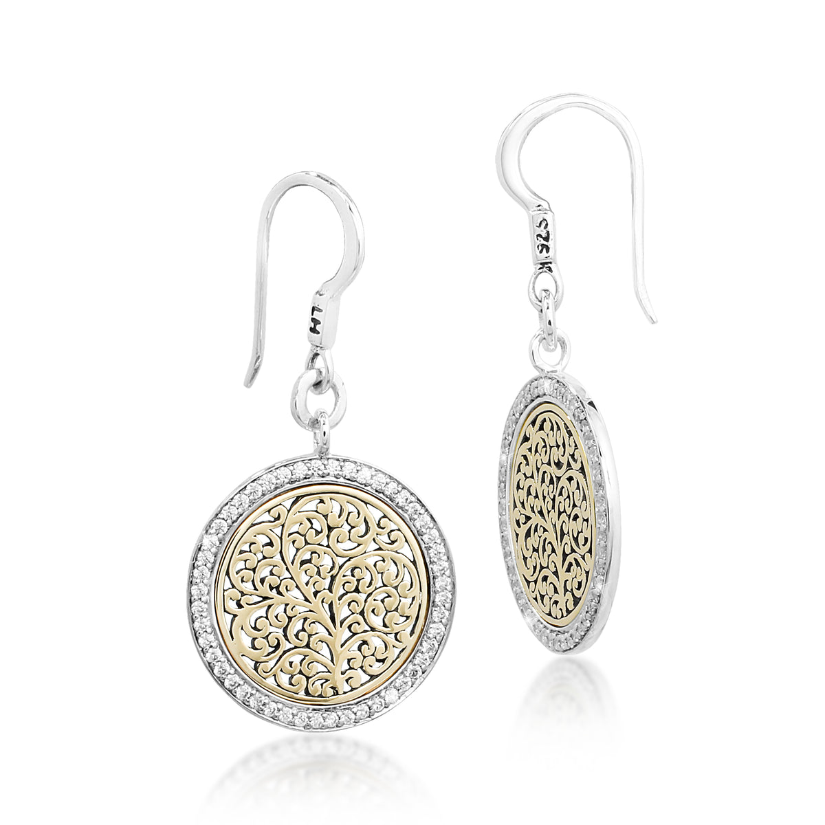 18K Gold Signature Flat Scroll, Diamond Drop Earrings