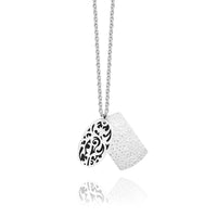 Classic Oval LH Tribal Scroll with Hammered ID Tag Pendant Necklace. 36mm x 22mm Pendant