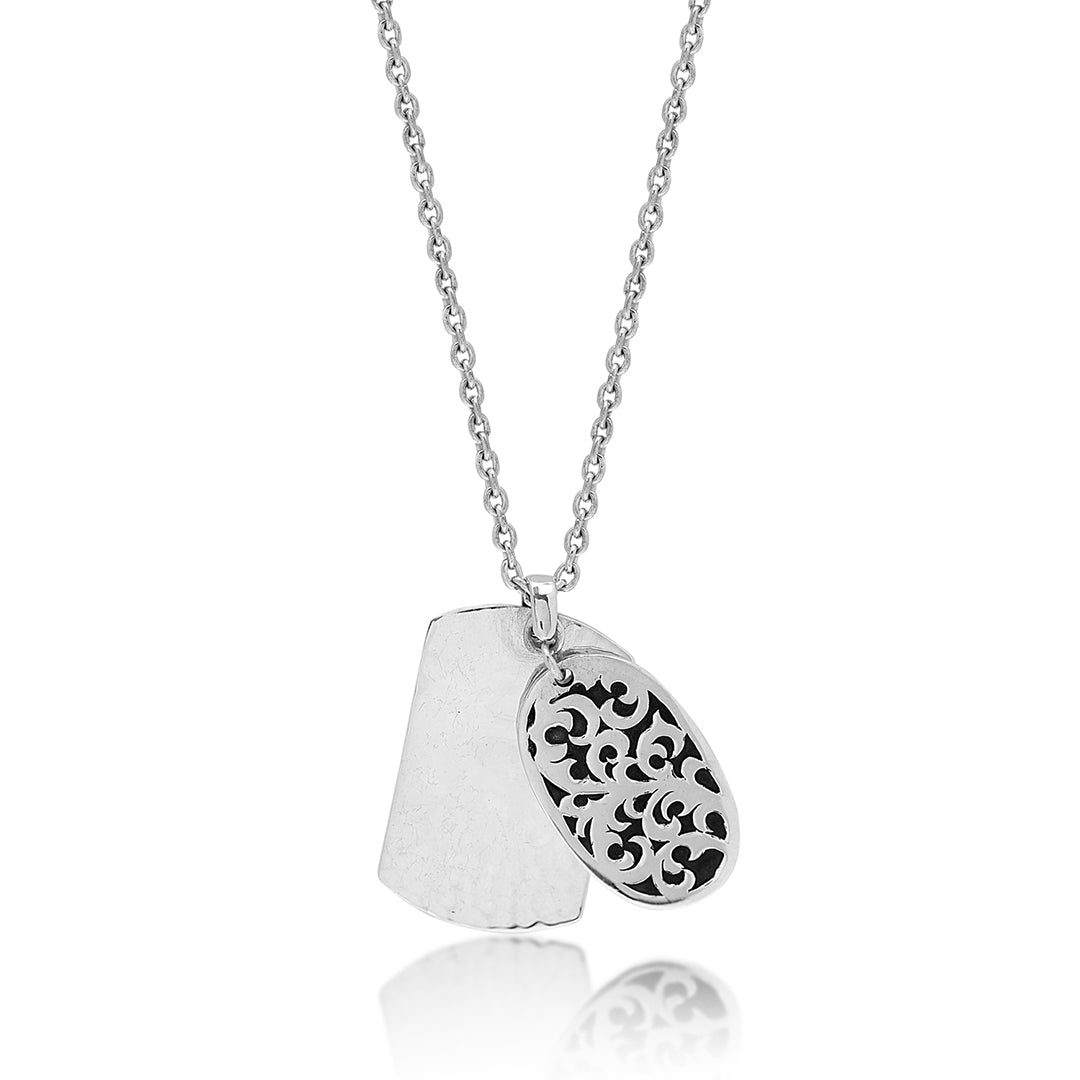 Classic Hammered ID Tag Pendant with Oval LH Men's Tribal Carved Necklace. 38mm x 24mm Pendant