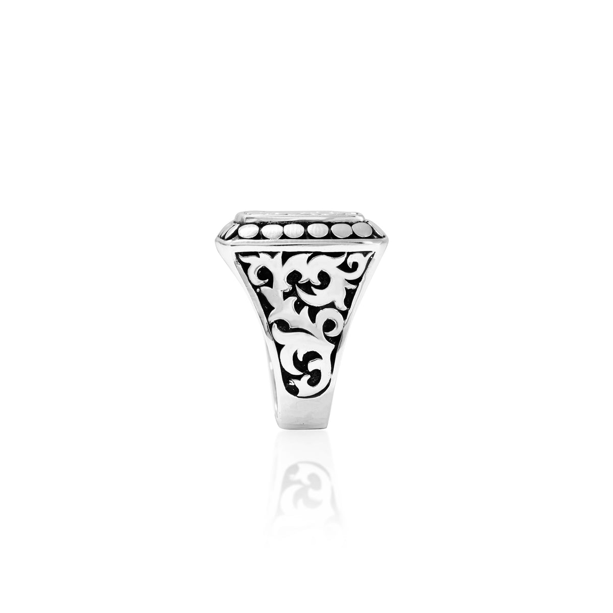Classic LH Tribal Scroll with Dot Border Signet Ring