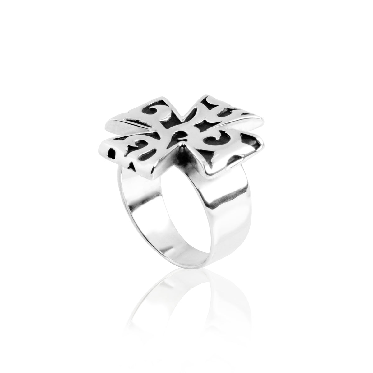 Classic Cross Tribal Scroll Ring