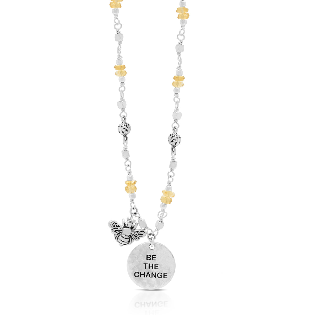 Faceted Citrine Beads and LH Scroll Beads Wire-Wrapped Necklace Be The Change Pendant (17"-20")