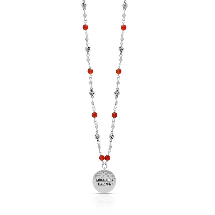 Red Carnelian and LH Scroll Beads "Miracles Happen" Wire-Wrapped Necklace (17"-20")