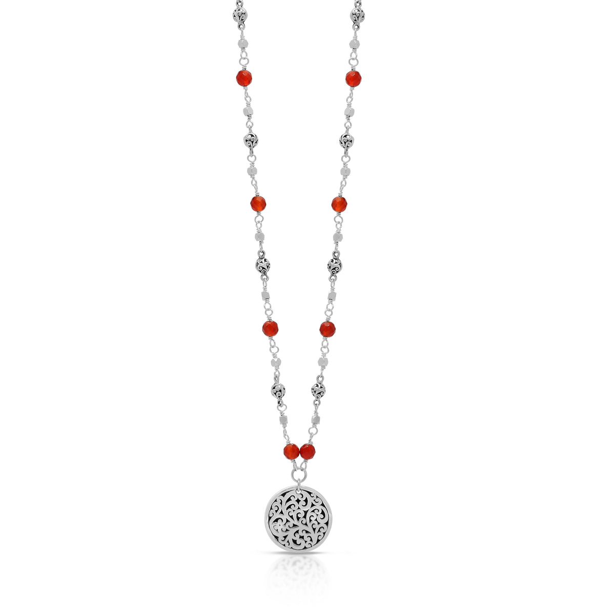 Red Carnelian and LH Scroll Beads "Miracles Happen" Wire-Wrapped Necklace (17"-20")