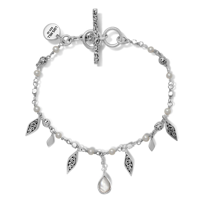 Mother-of-Pearl & LH Scroll Beads With Diamond-Shapped Charms Toggle Bracelet