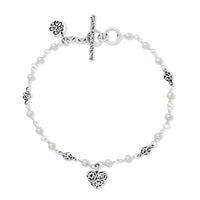 Mother-of-Pearl & LH Scroll Beads with Single Heart Charm Delicate Toggle Bracelet