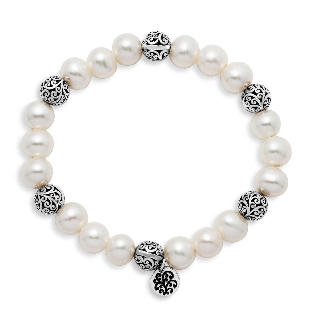 8mm Mother-of-Pearl with LH Signature Scroll Beads Stretch Bracelet