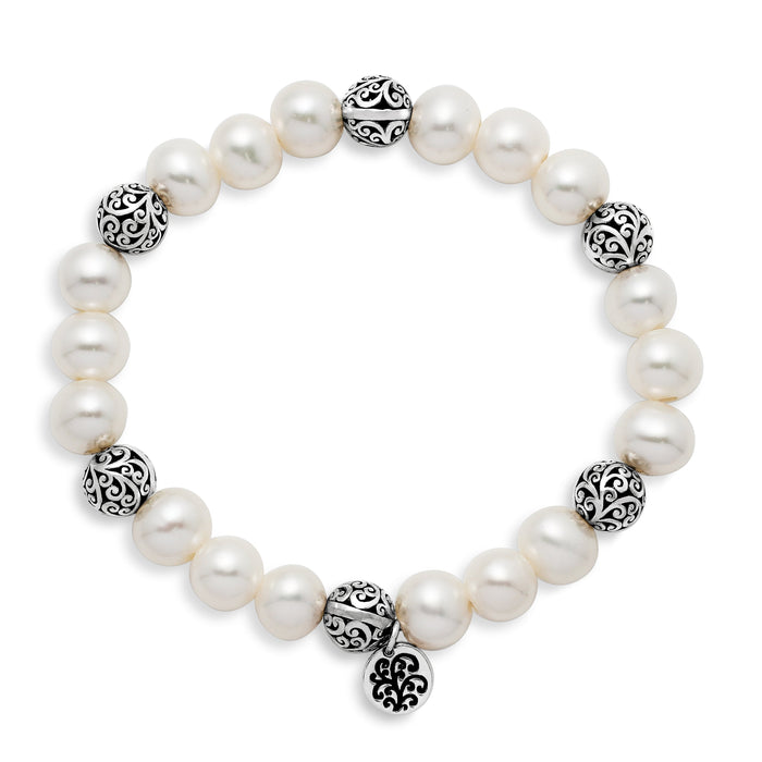 8mm Mother-of-Pearl with LH Signature Scroll Beads Stretch Bracelet