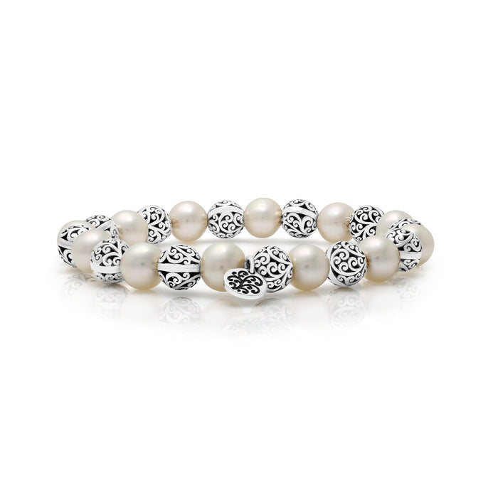 8mm Mother-of-Pearl LH Signature Scroll Beads Stretch Bracelet