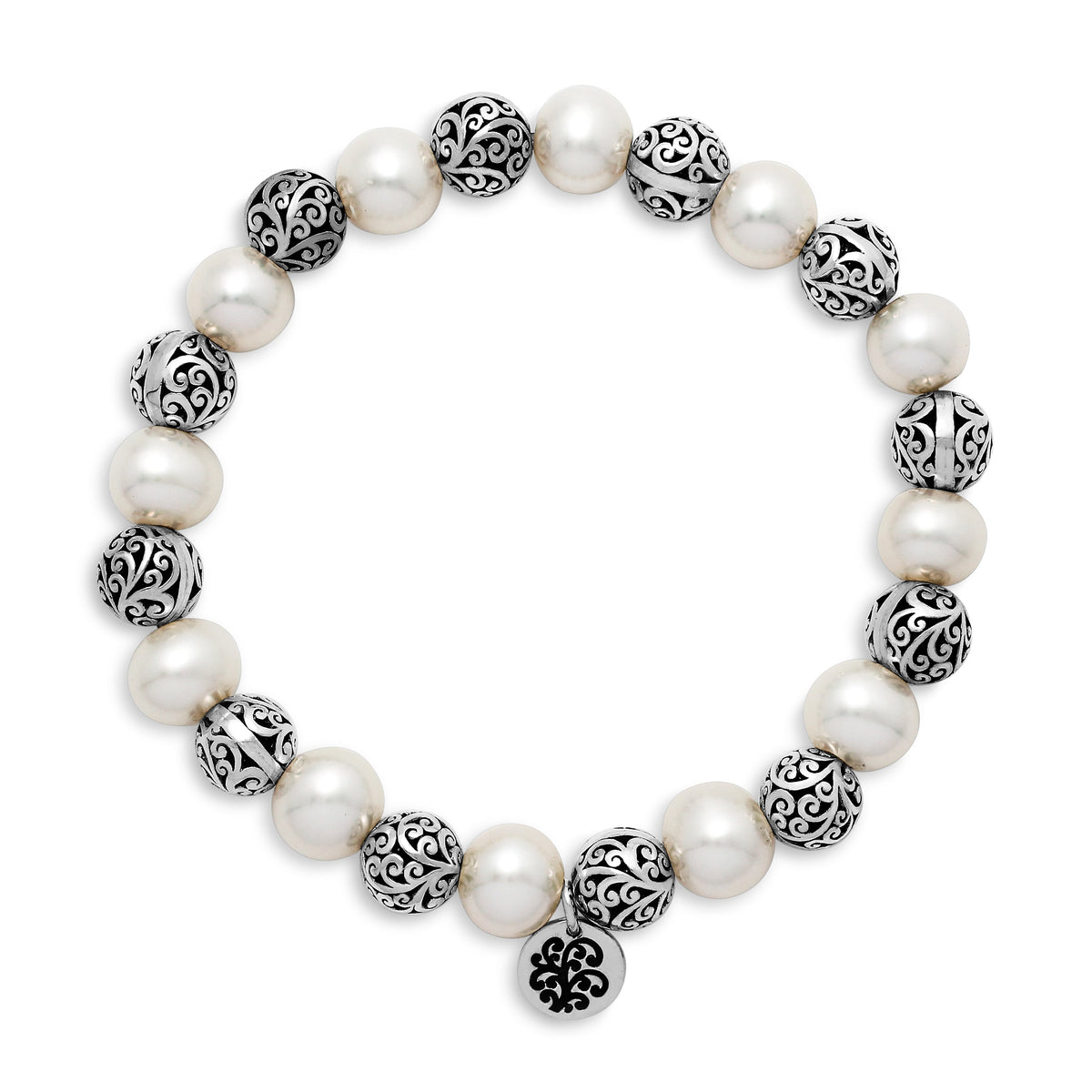 8mm Mother-of-Pearl LH Signature Scroll Beads Stretch Bracelet