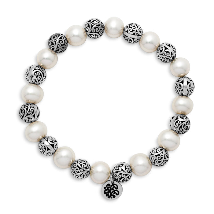 8mm Mother-of-Pearl LH Signature Scroll Beads Stretch Bracelet