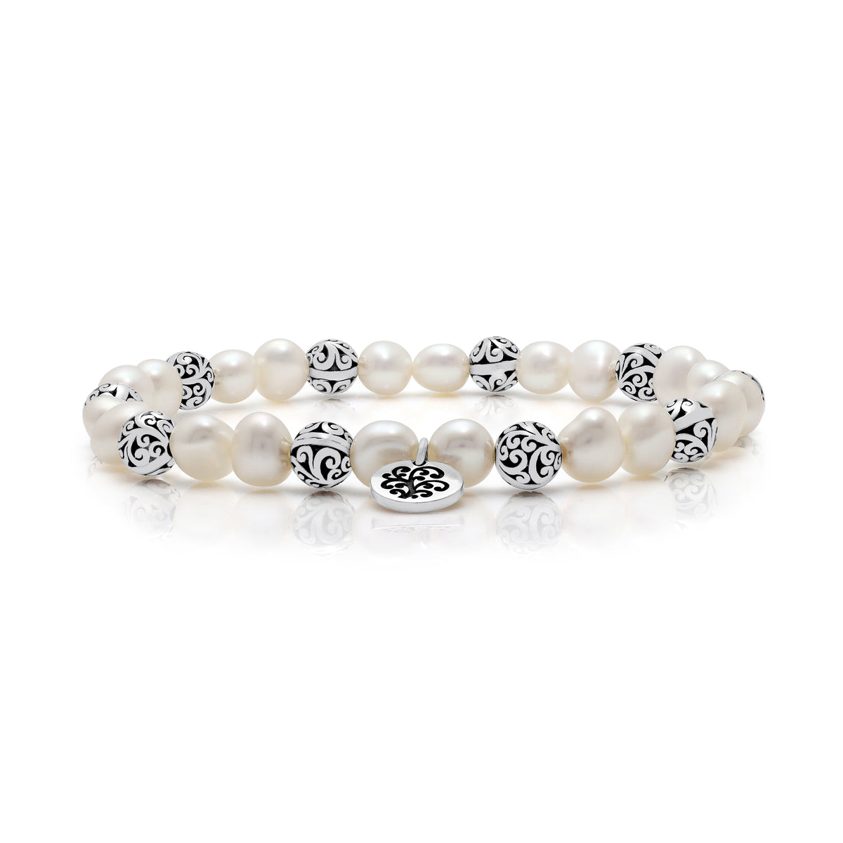 6mm Mother-of-Pearl LH Signature Scroll Beads Stretch Bracelet