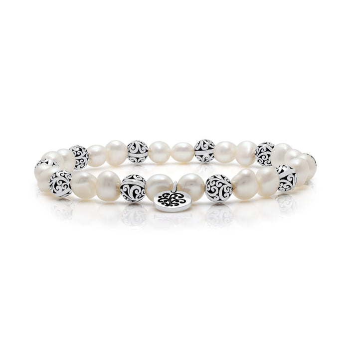 6mm Mother-of-Pearl LH Signature Scroll Beads Stretch Bracelet