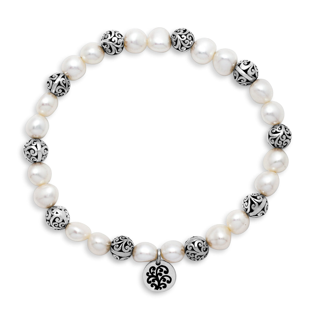 6mm Mother-of-Pearl LH Signature Scroll Beads Stretch Bracelet