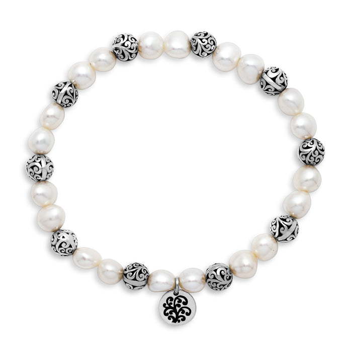 6mm Mother-of-Pearl LH Signature Scroll Beads Stretch Bracelet