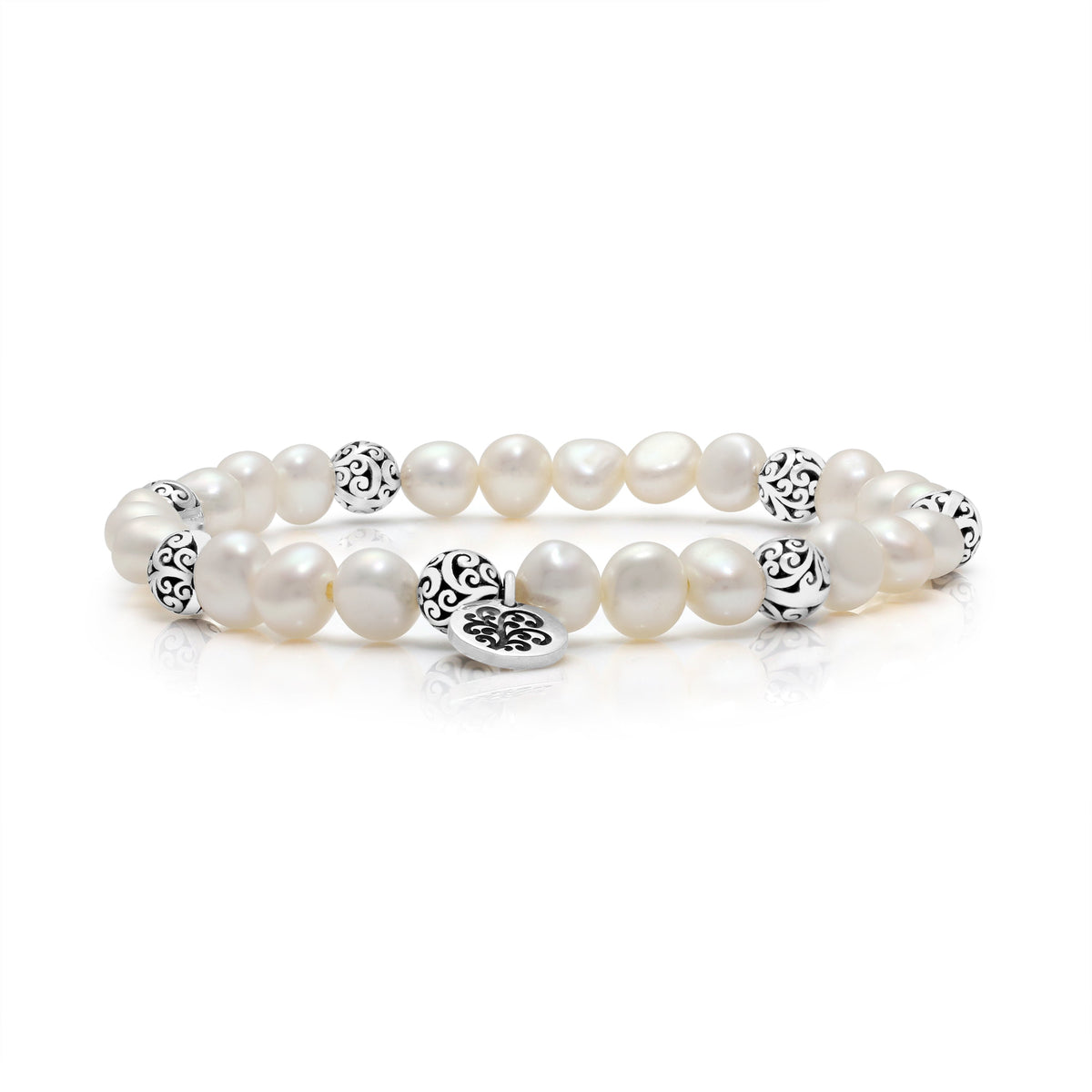 6mm Mother-of-Pearl LH Signature Scroll Beads Stretch Bracelet
