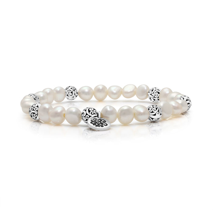 6mm Mother-of-Pearl LH Signature Scroll Beads Stretch Bracelet