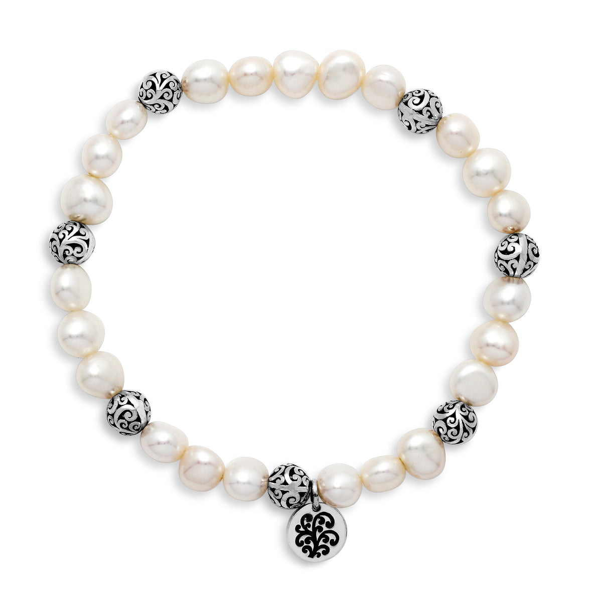 6mm Mother-of-Pearl LH Signature Scroll Beads Stretch Bracelet