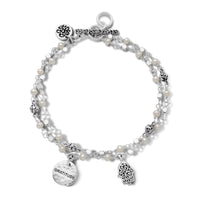 "HAMSA" Double Strand Mother-of-Pearl LH Scroll Beads Wire Wrapped Bracelet