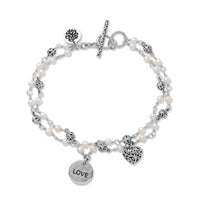 "HEART & LOVE" Double Strand Mother-of-Pearl LH Scroll Beads Wire Wrapped Bracelet