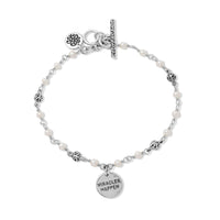 "MIRACLES HAPPEN" Mother-of-Pearl LH Scroll Beads Wire Wrapped Bracelet