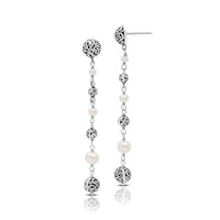 Mother-of-Pearl LH Scroll Beads Linear Long Drop Earrings on 8mm Bead Posts