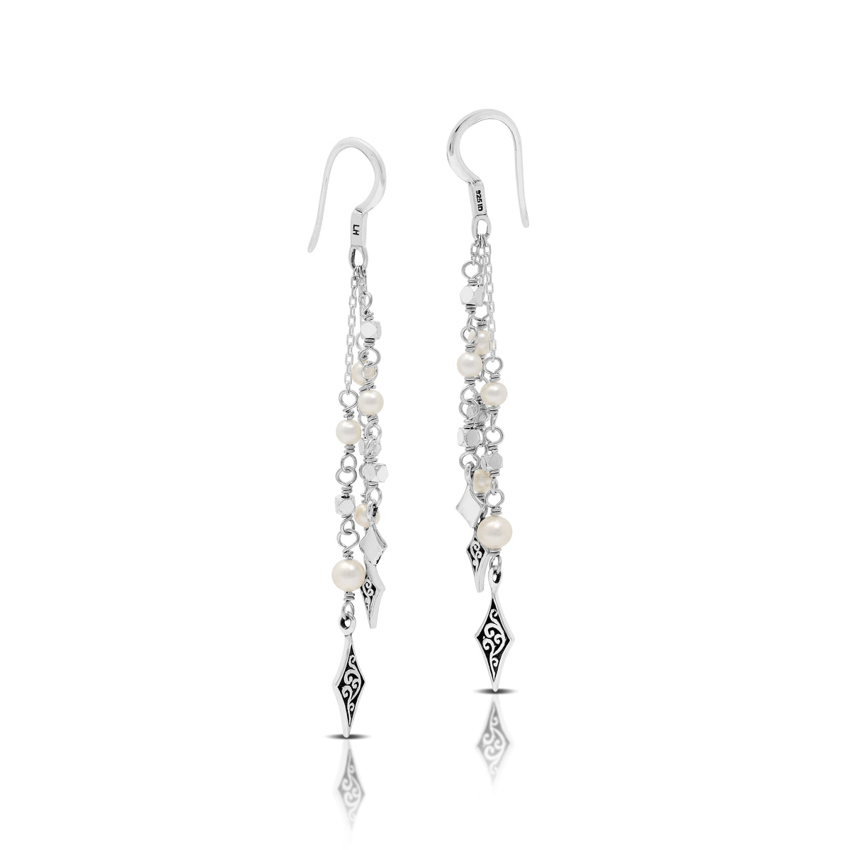 Mother-of-Pearl LH Scroll Diamond Shape Charms Chandelier Earrings