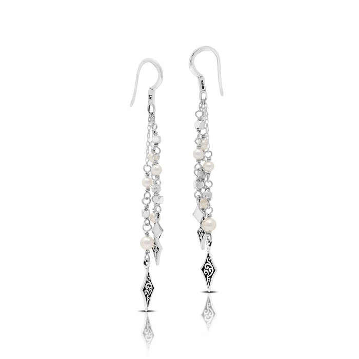 Mother-of-Pearl LH Scroll Diamond Shape Charms Chandelier Earrings