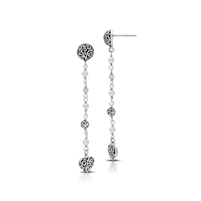 Mother-of-Pearl with Scroll Heart Linear Post Earring