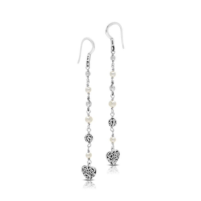 Mother-of-Pearl With Scroll Heart Linear Drop Earrings