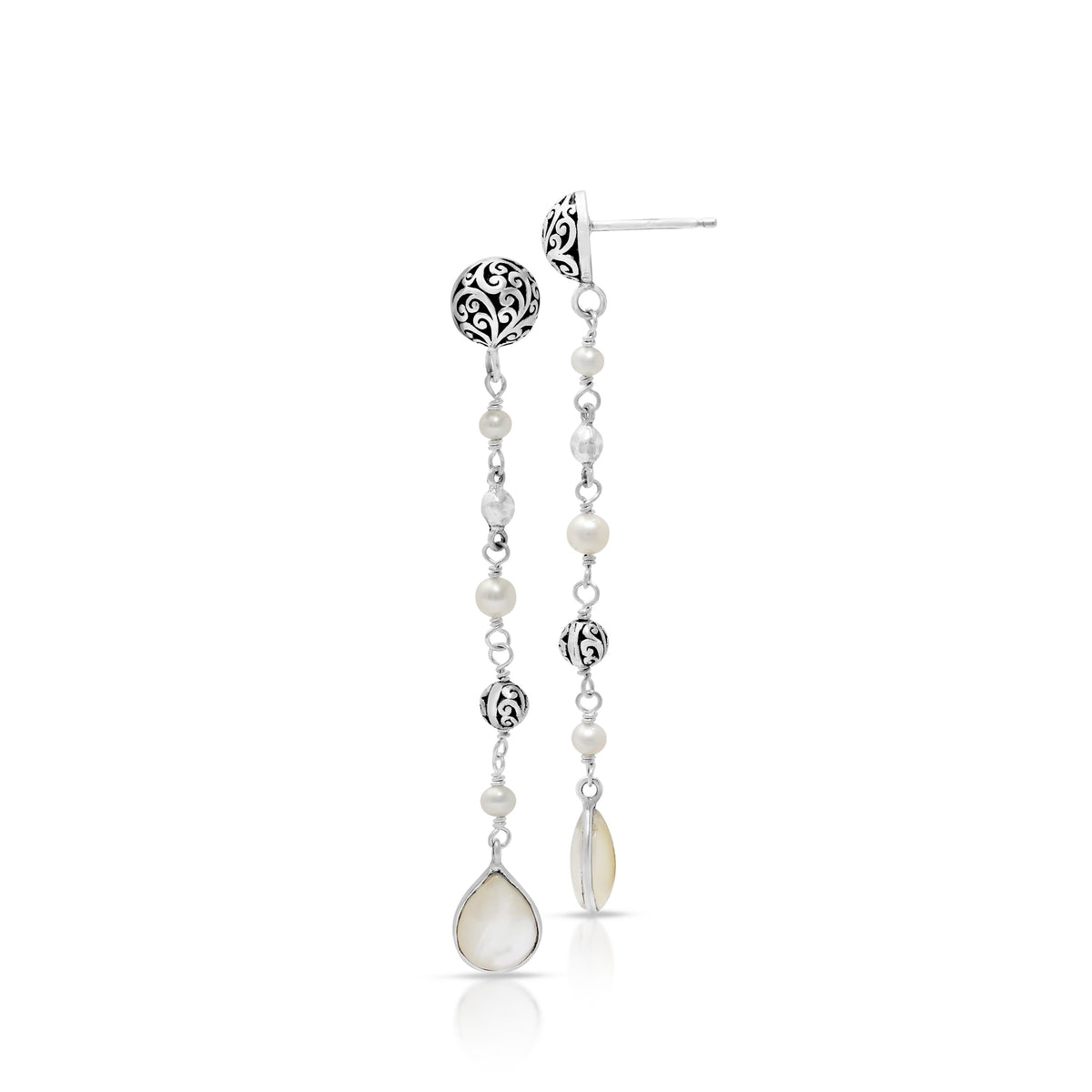 Mother-of-Pearl with Signature Scroll Bead Little Teardrop Linear Post Earring