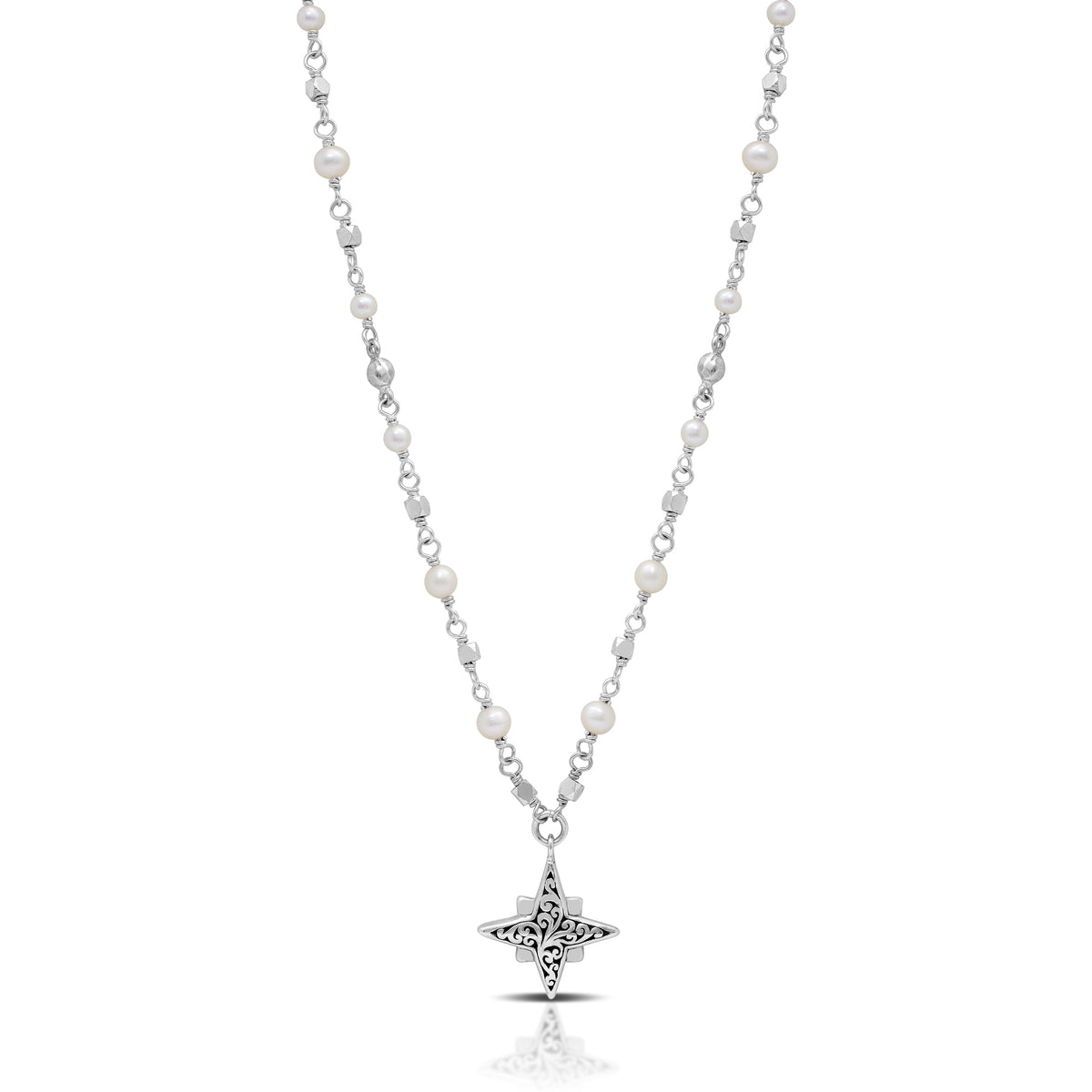 Mother-of-Pearl Wire Wrapped Necklace with Starbright Pendant; 17"-20"