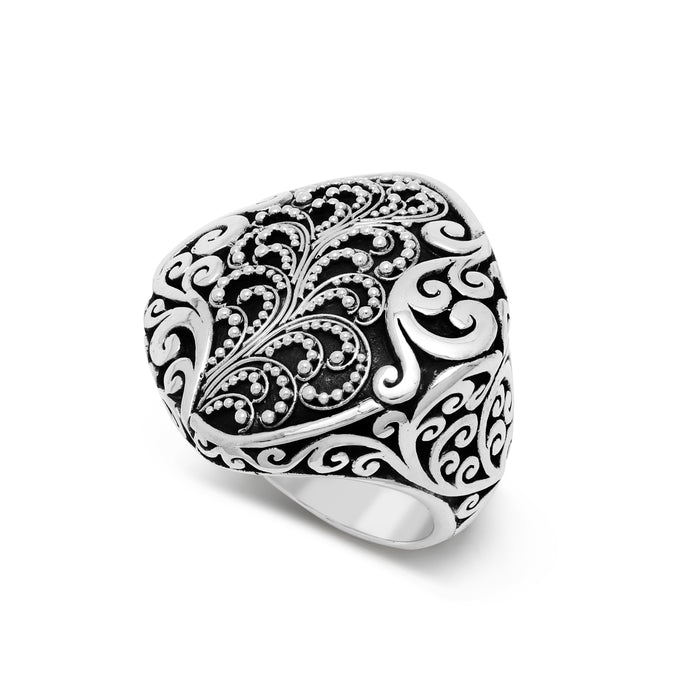 Signature Scroll with Granulated Ring - Lois Hill Jewelry