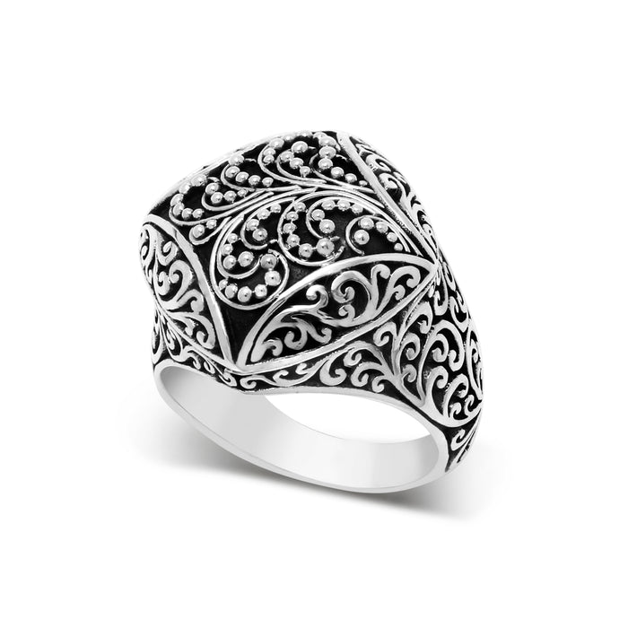 Signature Scroll with Granulated Ring - Lois Hill Jewelry