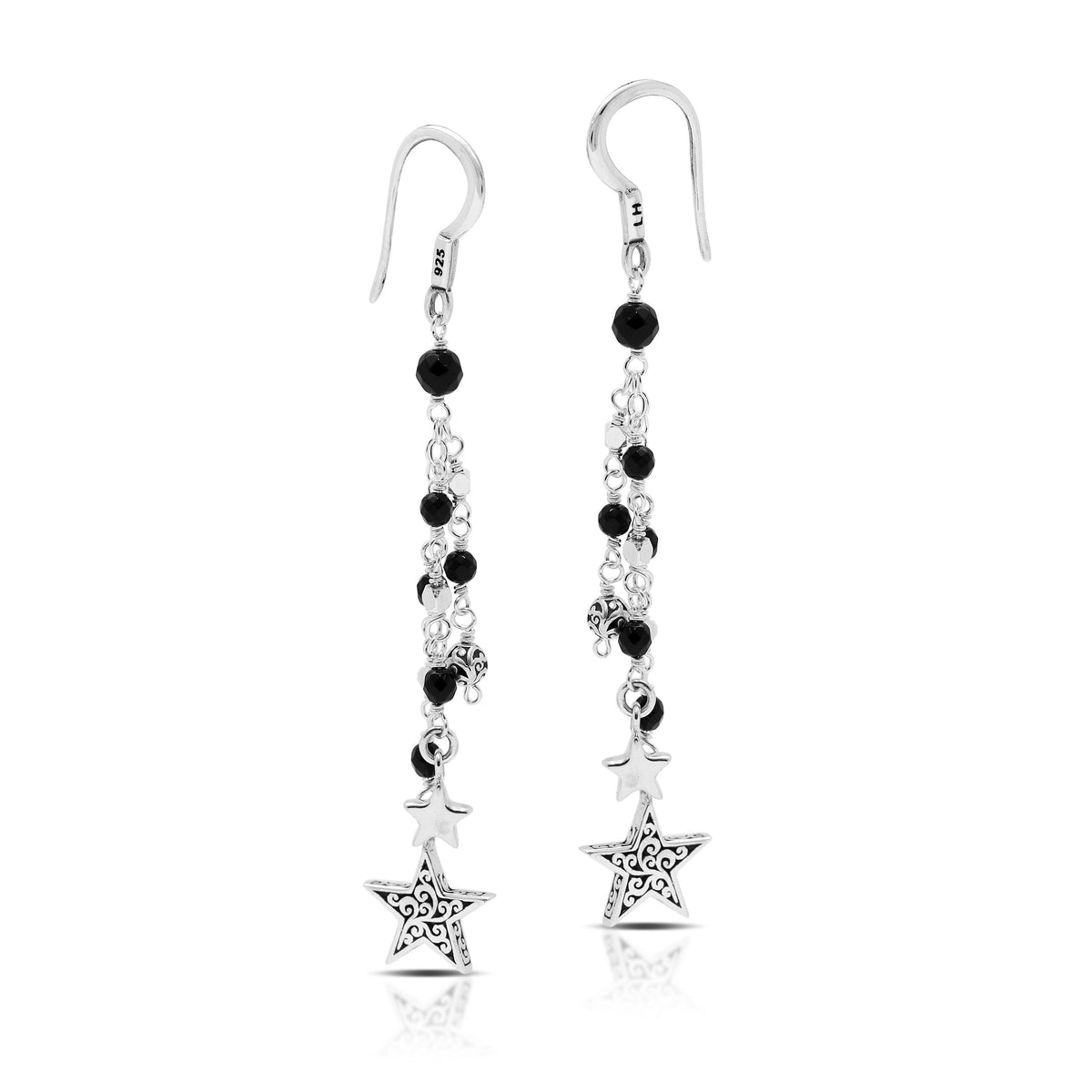 Black Onyx LH Signature Scroll Star Chandelier Earring (60 mm)