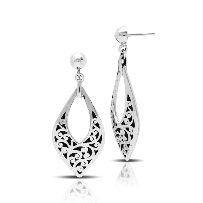 Signature Scroll Open Marquise Drop Post Earrings. (20mm x 39mm)