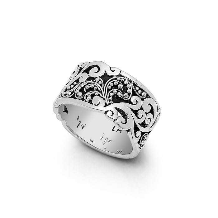LH Open Scroll Granulated Accents Band Ring (12mm)