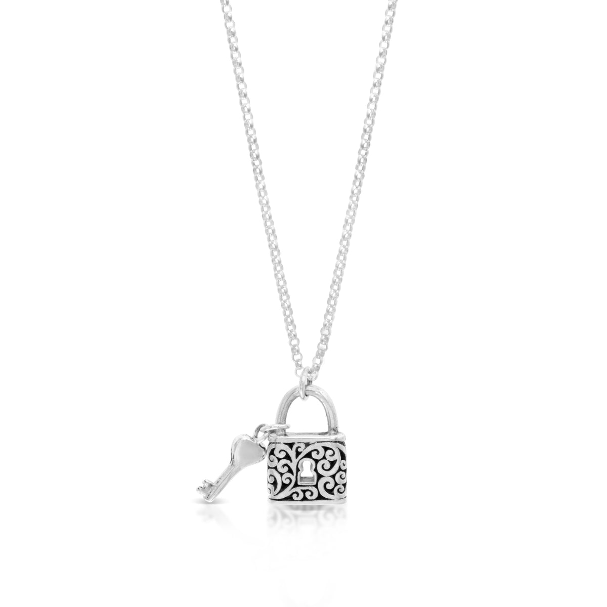 Classic Signature Scroll Padlock with Key Pendant Necklace. Pendant 17mm x 11mm