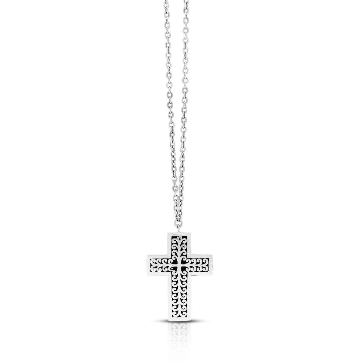 LH Geometric Scroll Hammered Cross Necklace