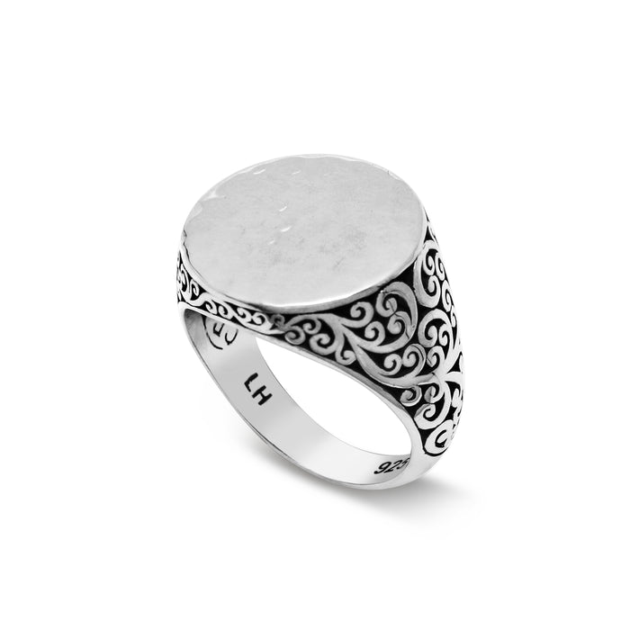 Round Hammered LH Signature Scroll Ring