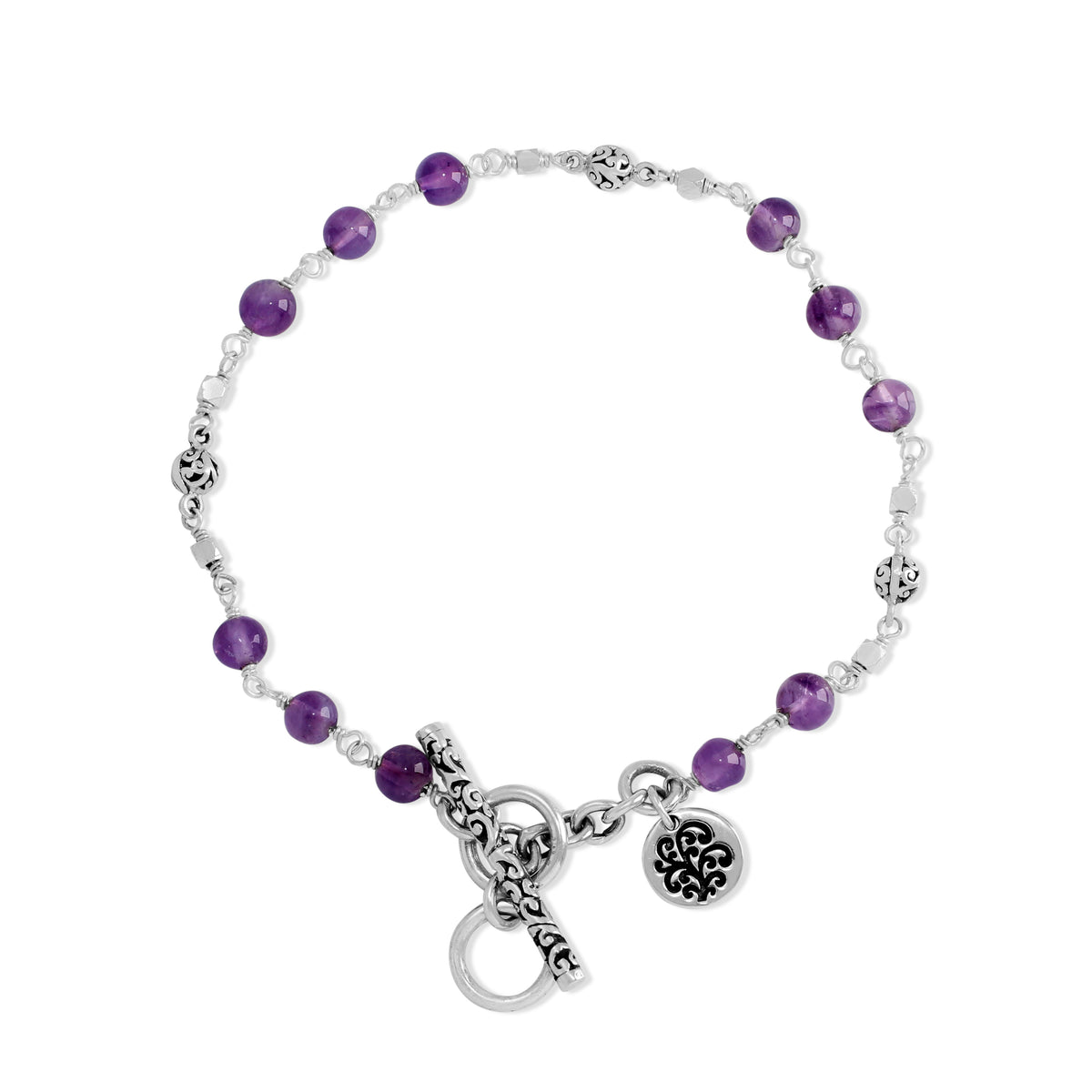 Amethyst & LH Scroll Beads Wire-Wrapped Toggle Bracelet