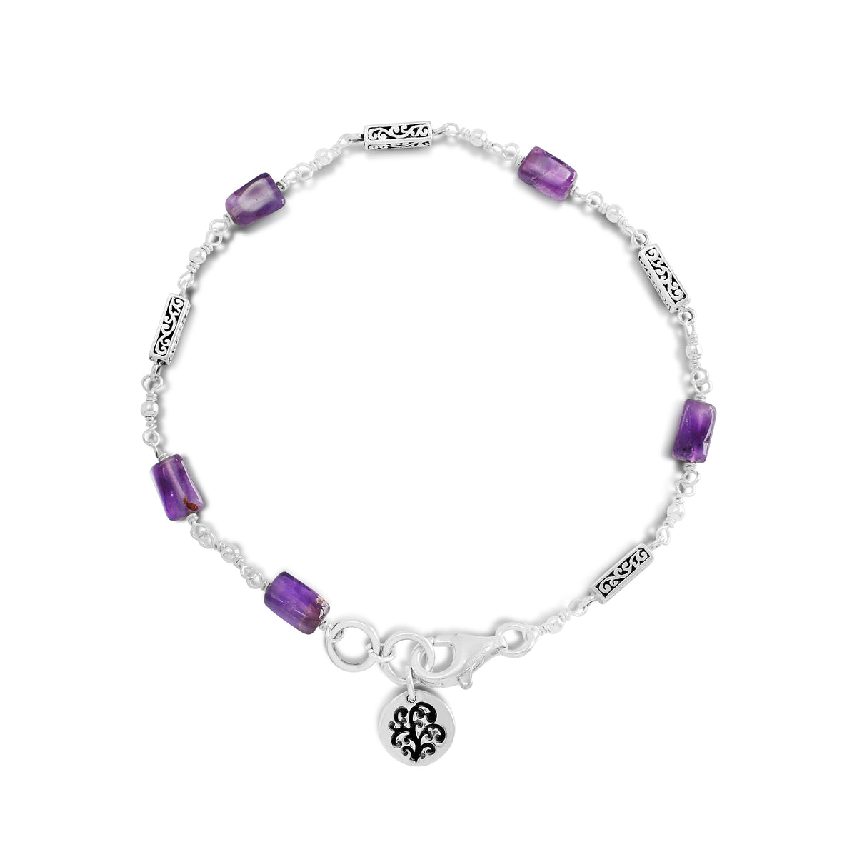 Amethyst Rectangular LH Scroll Bar Wire-Wrapped Bracelet