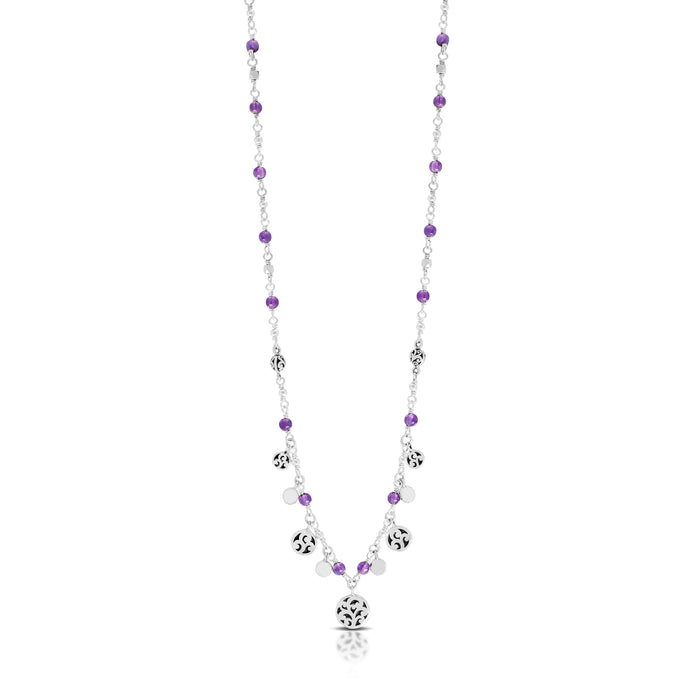 Amethyst & LH Scroll Beads With Scroll Dics Wire-Wrapped Necklace (17" -20")
